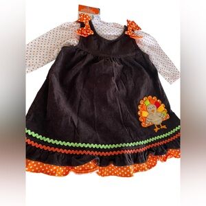 Blueberi Boulevard Thanksgiving Turkey Corduroy brown/orange Jumper Dress 24mo